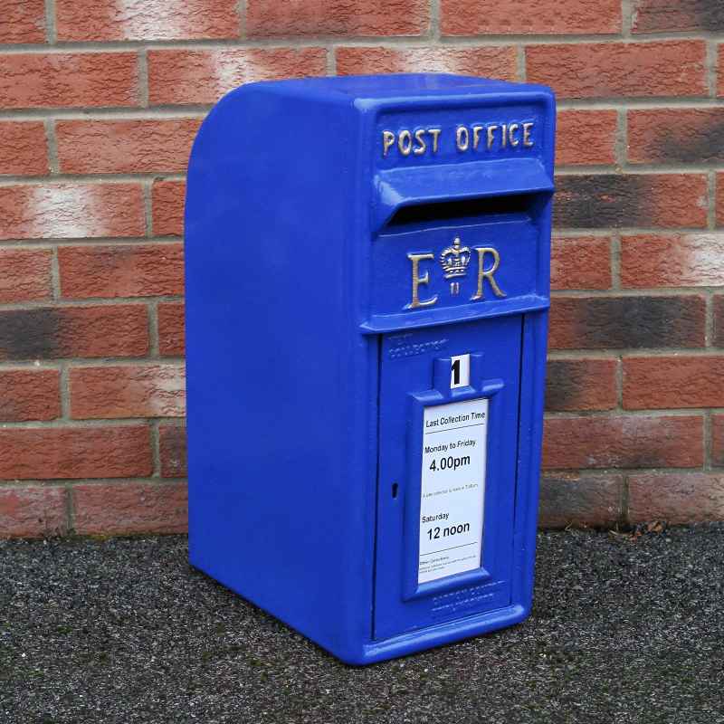 Royal Mail Post Box Scottish with Floor Stand ER Cast Iron Wall Mounted Wedding Authentic Pillar Replica Lockable Post Office Letter Box Blue