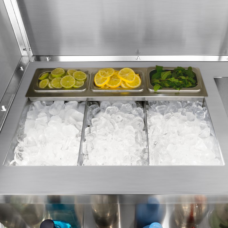 Mobile Cocktail Bar Station Stainless Steel Event Prep Serving Counter Wheels Insulated Ice Wells Shelves Sink Mixer Tap Speed Rail Gastro Pots Knife Holder Whiteboard Boston Shaker Magnets & Erasers