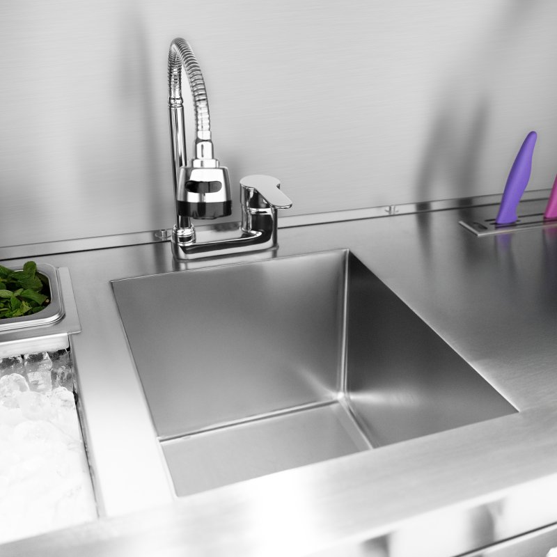 Mobile Cocktail Bar Station Stainless Steel Event Prep Serving Counter Wheels Insulated Ice Wells Shelves Sink Mixer Tap Speed Rail Gastro Pots Knife Holder Whiteboard Boston Shaker Magnets & Erasers