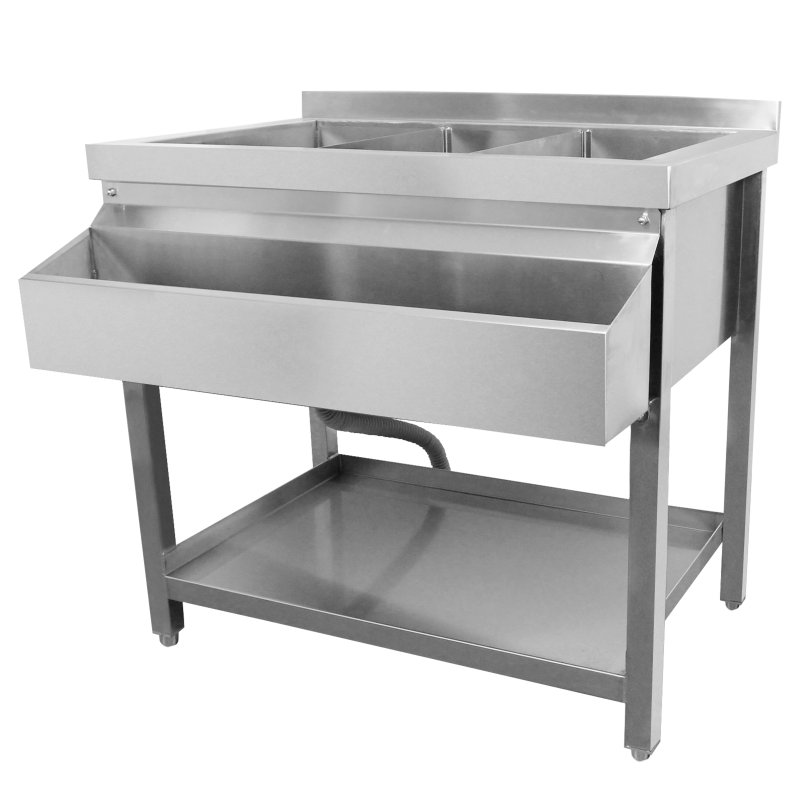 Cocktail Bar Station Ice Well & Modular Corner Unit Stainless Steel Workstation Sink Mixer Tap Speed Rail Removable Dividers Bin Void Splashback Adjustable Feet 2 Connector Brackets & Cocktail Shaker