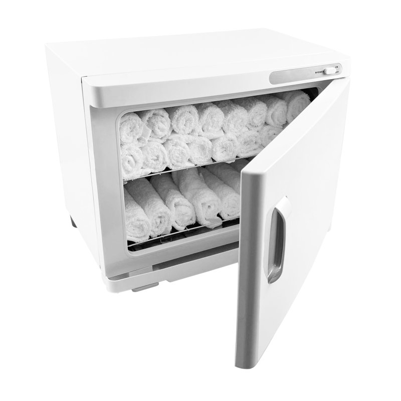 Hot Towel Warmer White 23L Cabinet Heater UV Steriliser Disinfection Facial Salon Beauty Spa Gym Bathroom Home Equipment Stainless Steel Electric 2 Removable Shelves Drip Tray 200W 2 x FREE Tongs