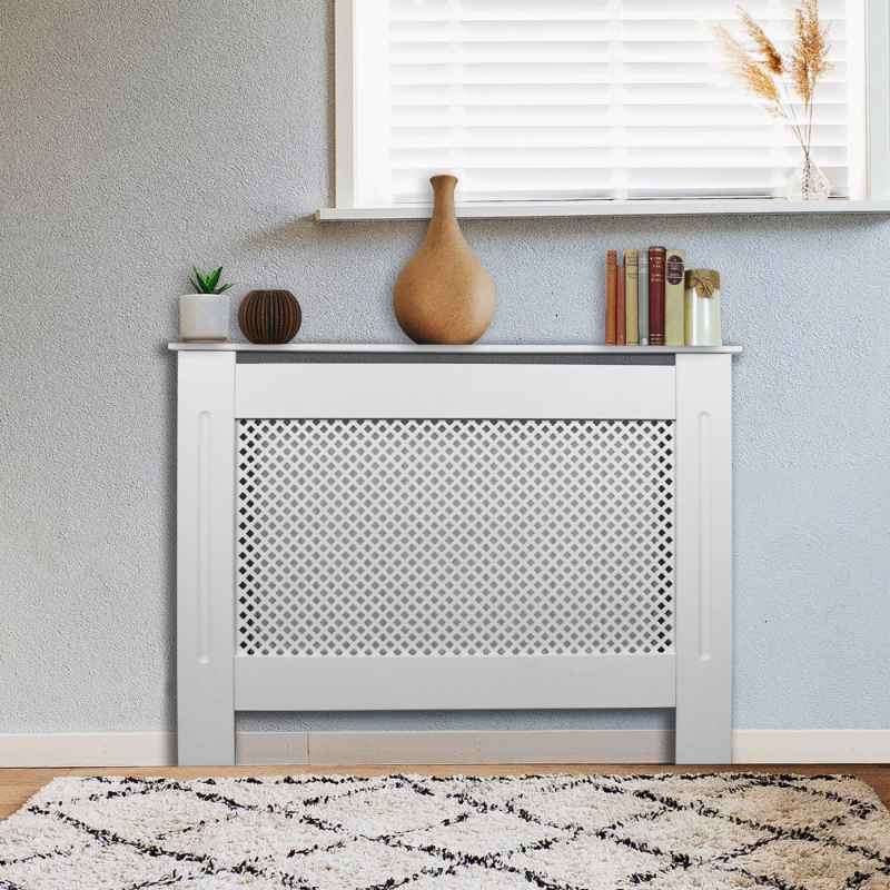Radiator Cover White MDF Trellised Grill Modern Cabinet Shelf 1515mm