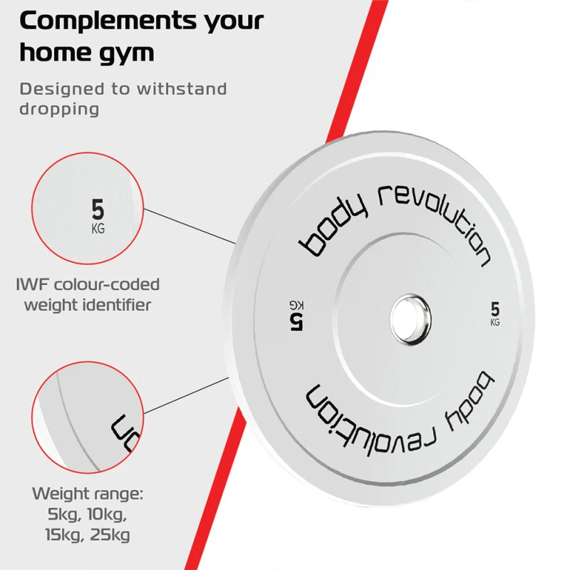 Body Revolution Olympic Bumper Plates 60kg set (2 x 5kg) + (2 x 10kg) + (2 x 15kg)