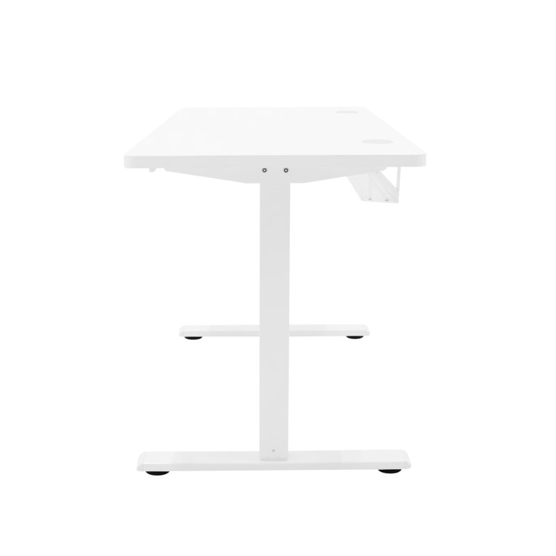 Electric Standing Desk 140cm x 60cm White Height Adjustable Ergonomic Sit to Stand Computer Workstation Built In Drawer USB A & C Charging Cable Holes & Tray Bag Hook Office Table Memory Smart Panel