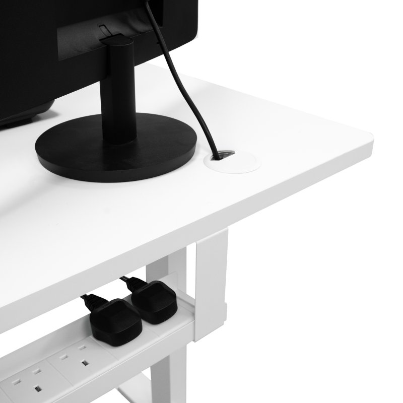 Electric Standing Desk 120 x 60cm White Height Adjustable Ergonomic Sit Stand Computer Workstation Built In Drawer USB A & C Charging Cable Holes & Tray Bag Hook Office Table Timer Memory Smart Panel