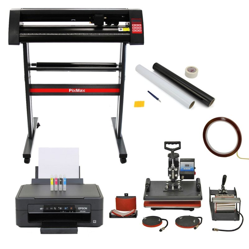 Vinyl Cutter Sublimation Printer 5 in 1 Heat Press T Shirt Transfer Digital Industrial Business Home Custom Design Plotter Machine Stand Cutting Printing | Weeding Pack