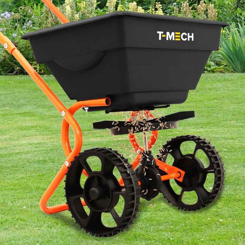 Rotary Spreader Seed Fertiliser Grass Gritter Rock Salt Lawn Garden Outdoor Sand Grit Winter Fertilizer Variable Flow 55lbs / 25kg