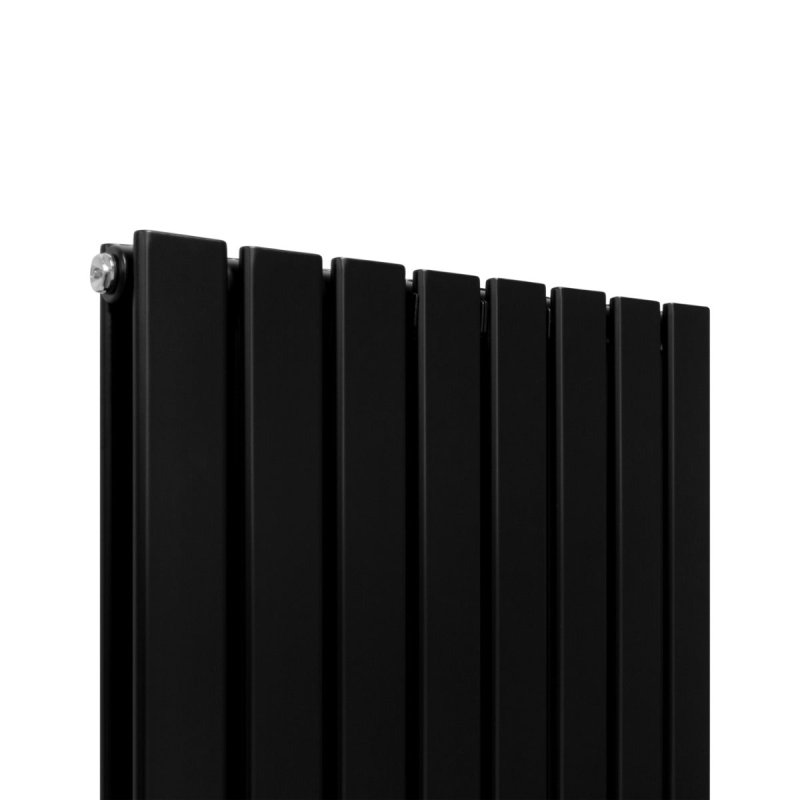 Designer Radiators 180 x 56cm Flat Panel Modern Central Heating Matt Black Vertical Column Double Panel Wall Mounted Slimline Kitchen Living Room Bathroom Commercial Cleaning Brush & Fixing Kit