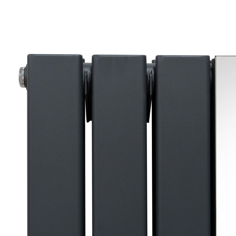 Flat Panel Radiator With Mirror 1800mm x 425mm Modern Designer Double Column Vertical Heater Matt Anthracite Grey Carbon Steel Wall Mounted Kitchen Living Room Cleaning Brush Fixing Kit & Brackets