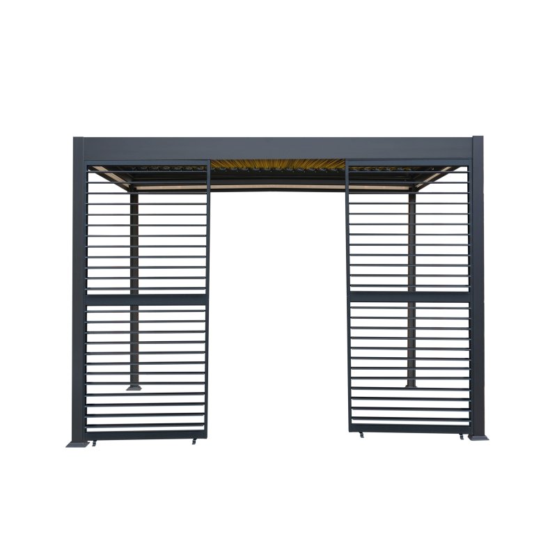 Anthracite Aluminium Pergola With White Blinds, 2 x Side Panels & LED Lights - 3m x 3m