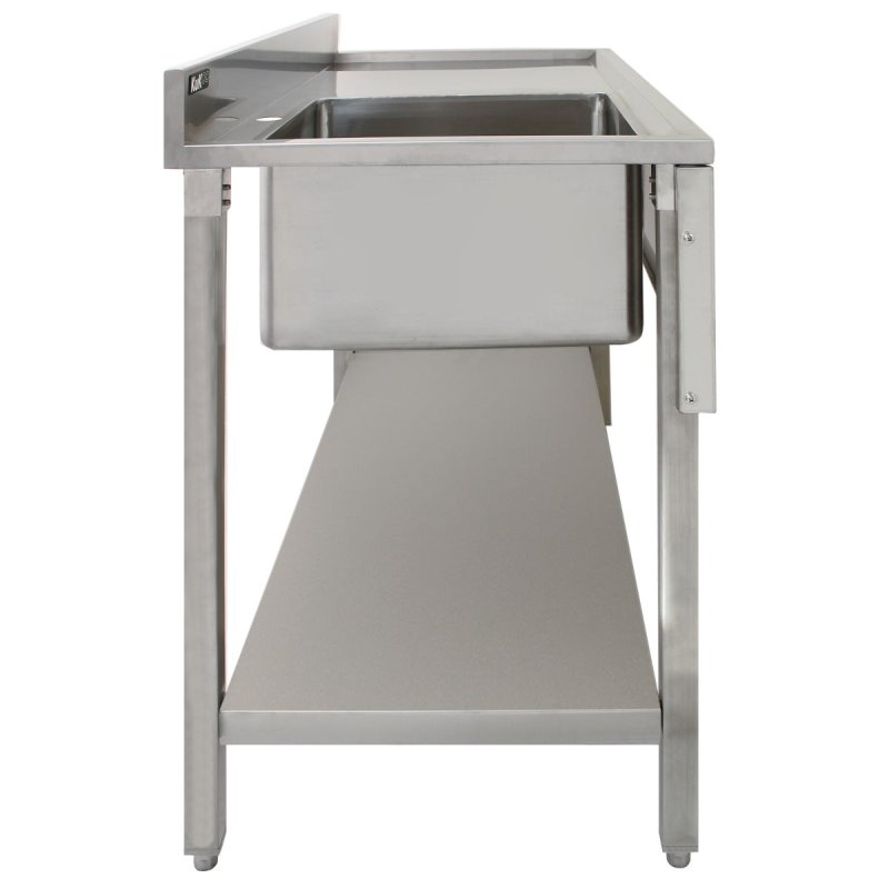 Catering Sink Stainless Steel Commercial Kitchen Restaurant Bar Utility Single Bowl Right Hand Drainer Free Standing Lower Storage Shelf Adjustable Feet Splashback 90 x 120 x 60cm FREE Strainer Plug