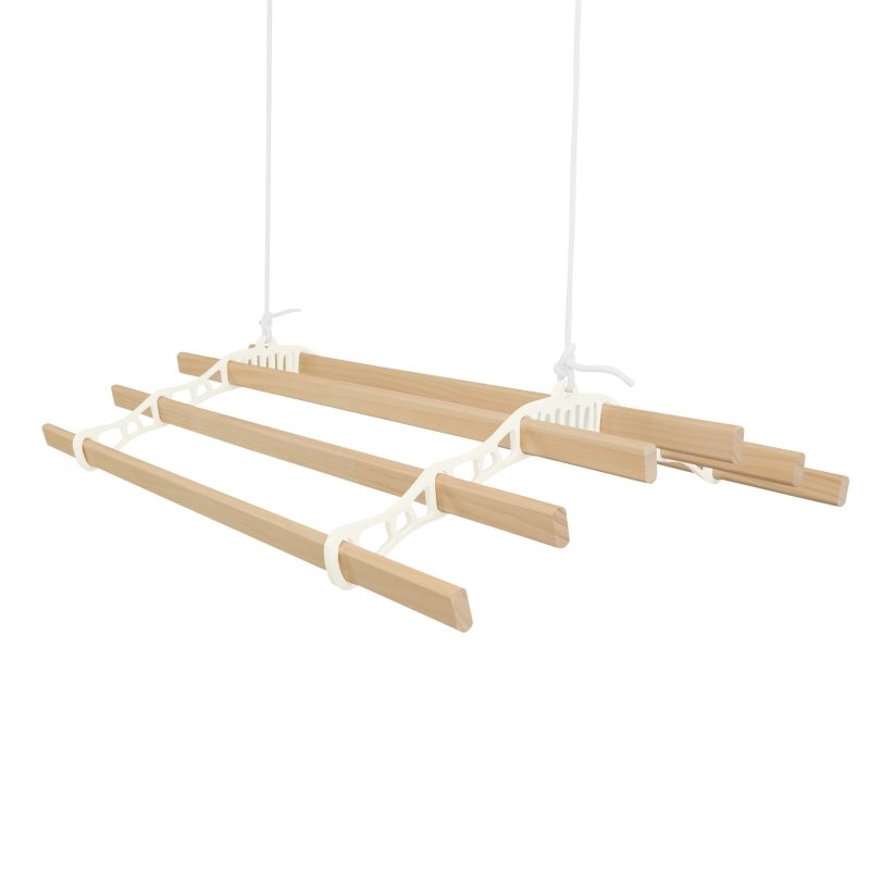 Clothes Airer Ceiling Pulley 6 Lath 0.9m Ivory Maid Traditional Mounted Clothing Dryer Victorian Clothes Horse Laundry Drying Rack Extendable Cast Iron Varnished Pine Kitchen Utility FREE Fixing Kit