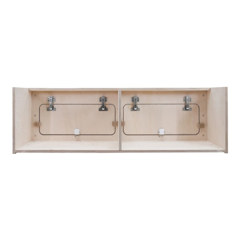 Campervan Overhead Cabinet 2 Door Top Locker Central Divider Camper Van Furniture Storage Lightweight Solid Birch Plywood Unpainted Soft Close Hinges Push Button Locks Pre Drilled Holes Fixing Kit