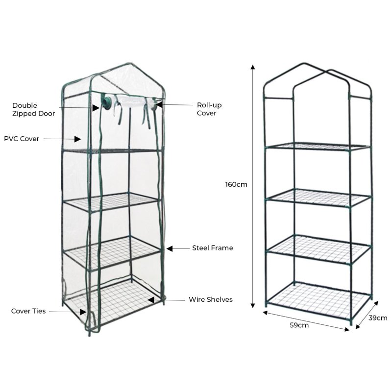 4 Tier Mini Greenhouse PVC Transparent Waterproof Cover Plastic Small Shelves Grow House Plants Garden Outdoors Steel Frame | Free Trowel