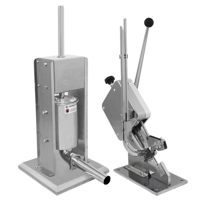 Sausage Stuffer And Clipper Set Vertical Machine - 5L Meat Stuffing Maker Kit With 5 Size Professional Filling Nozzles Steel Clipping Sealing Butchers Commercial FREE 2000 U-Shape Clips