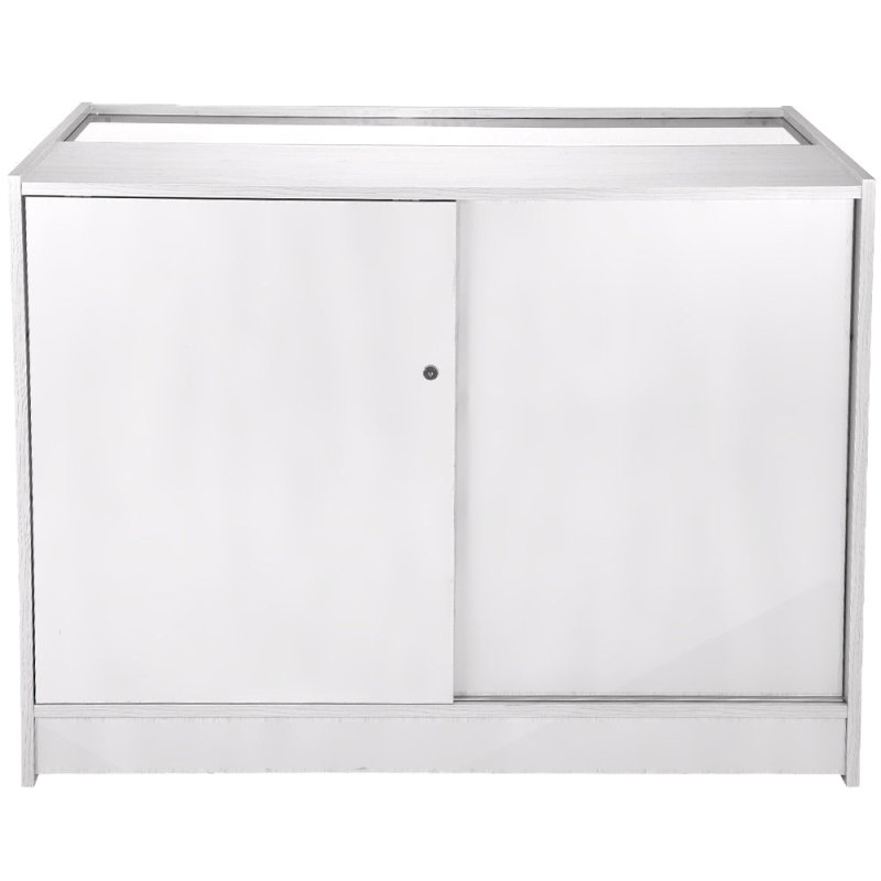 MonsterShop Taurus Retail Display Shop Counters Set & Glass Showcase Cabinet Units, Brilliant White