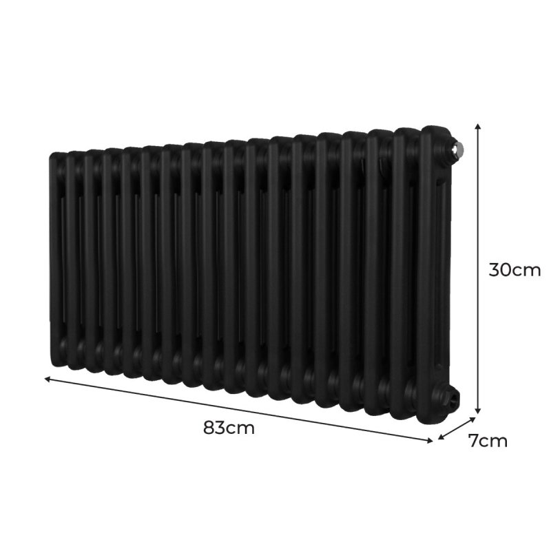 Traditional 2 Column Radiator 300mm x 832mm Modern Central Heating Heater Matt Black Carbon Steel Horizontal Wall Mounted Kitchen Living Room Bathroom FREE Cleaning Brush Fixing Kit & Brackets