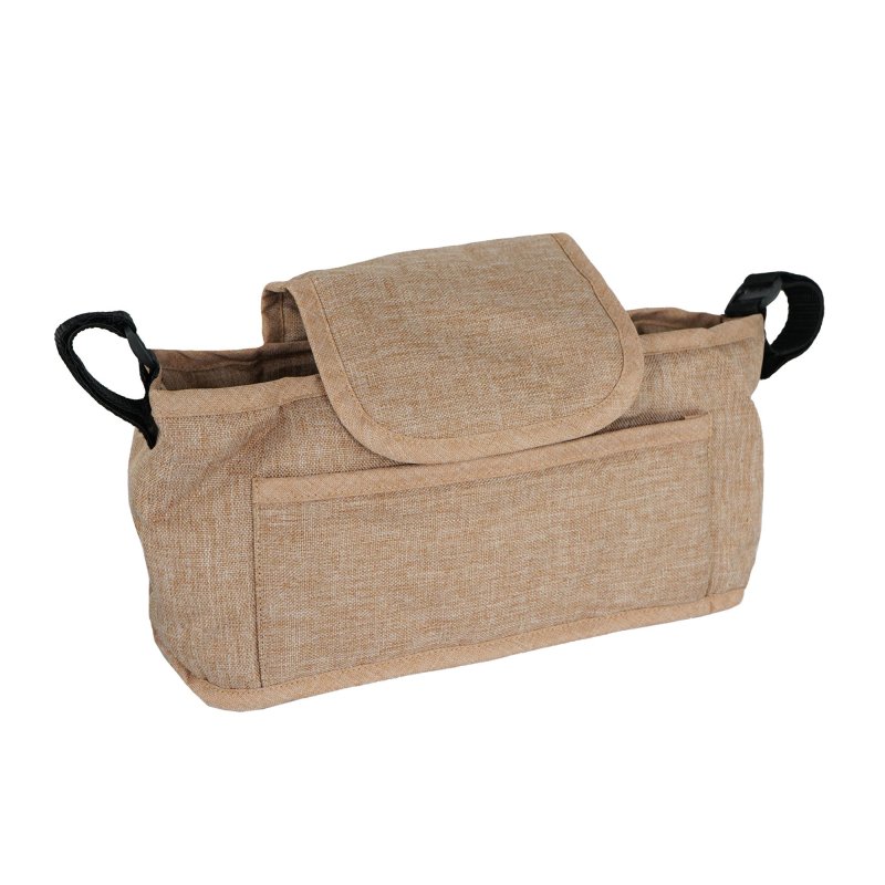 Pet Stroller Pushchair & Caddy Bag Organiser Detachable Woven Beige Foldable Carrier 15kg Capacity Wheels Brakes Dog Hook Leash Canopy Mesh Windows Basket Cup Holders Pockets & Waterproof Rain Cover