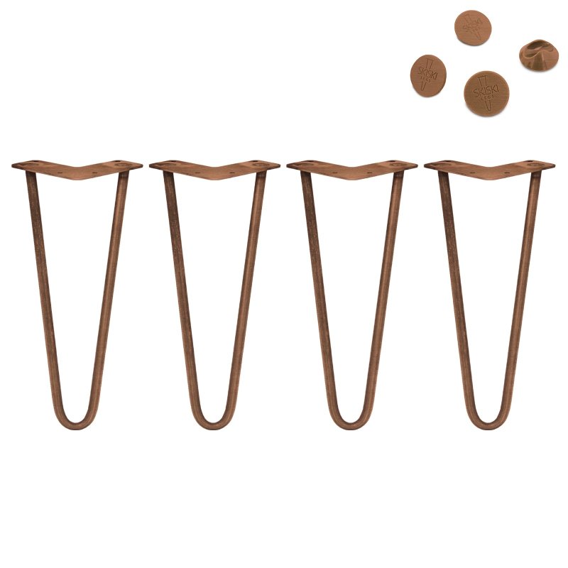 4Pcs Hairpin Table Legs Heavy-duty DIY Furniture Metal Steel Sturdy Industrial With FREE Screw Pack And FREE Protector Feet Antique Copper 2 Prong Rods 12 Inch Height 10mm Thickness