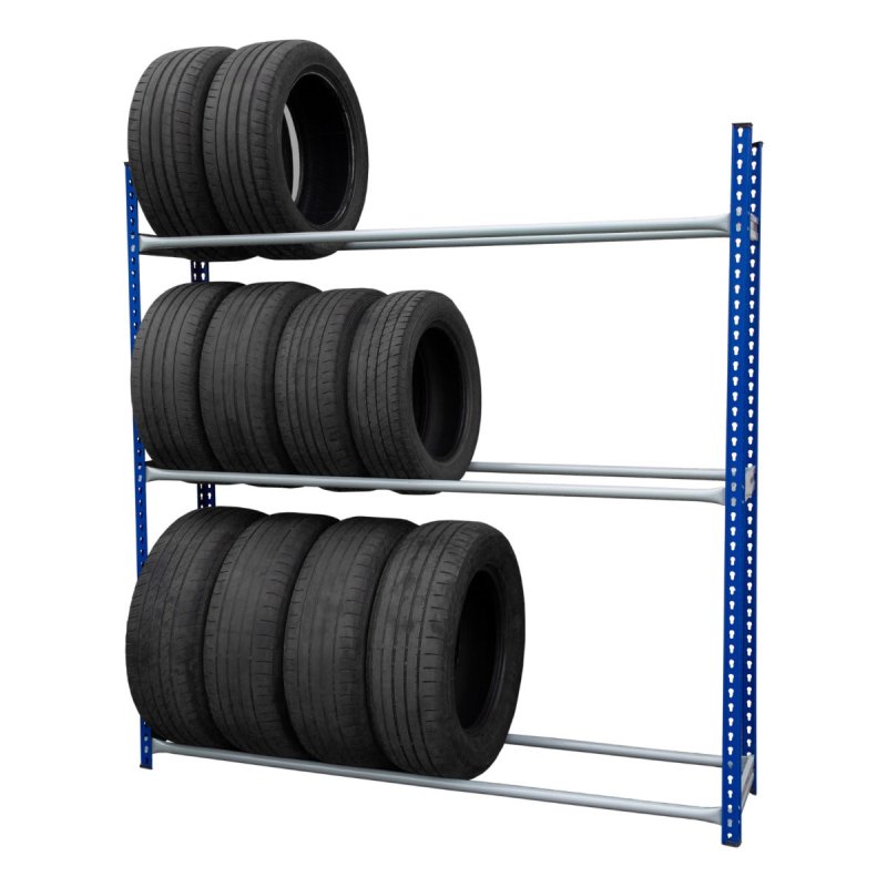 2 Tyre Racking Units Wheel Storage Boltless Steel Shelving Bay Blue Garage Mechanic Workshop Heavy Duty 450kg Capacity Rack 3 Tier 48 Tyres 185 x 180 x 40cm 2 FREE Rubber Mallets 4 FREE Bay Connectors