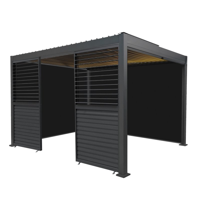 Aluminium Pergola With Anthracite Blinds, 2 x Side Panels & LED Lights - 3m x 4m