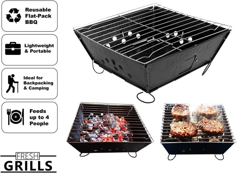 Small Portable BBQ by Fresh Grills. Folding Portable BBQ for Camping. Foldable Barbecue Fire Pit Ideal for Backpacking and Camping