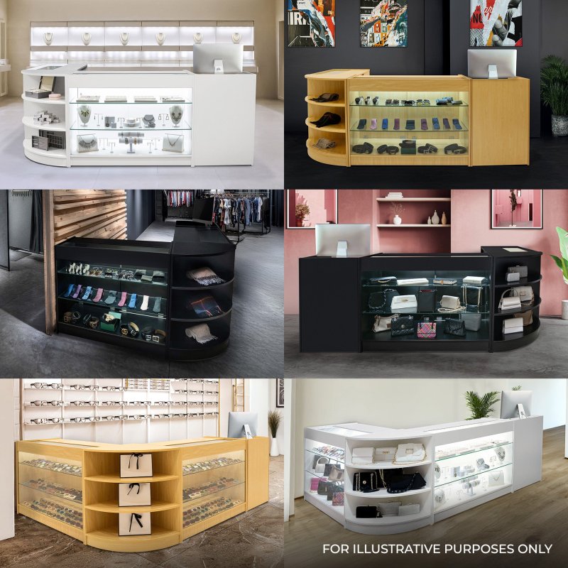Europa LED Shop Counter Set B1500, C1500, TB60 & LM60 - White