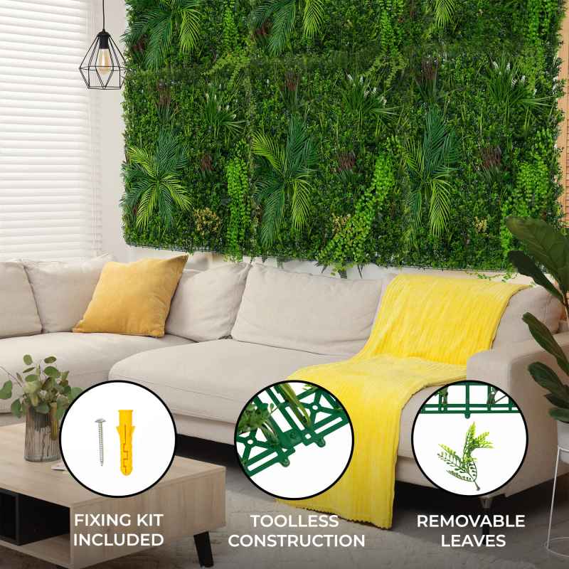Artificial Plant Wall Panel 100 x 100cm Alina Living Foliage Greenery Tiles Indoor Outdoor Weather & UV Resistant Grass Fence Faux Hedge Privacy Backdrop Garden Home Decor Snap & Lock Fixings Included