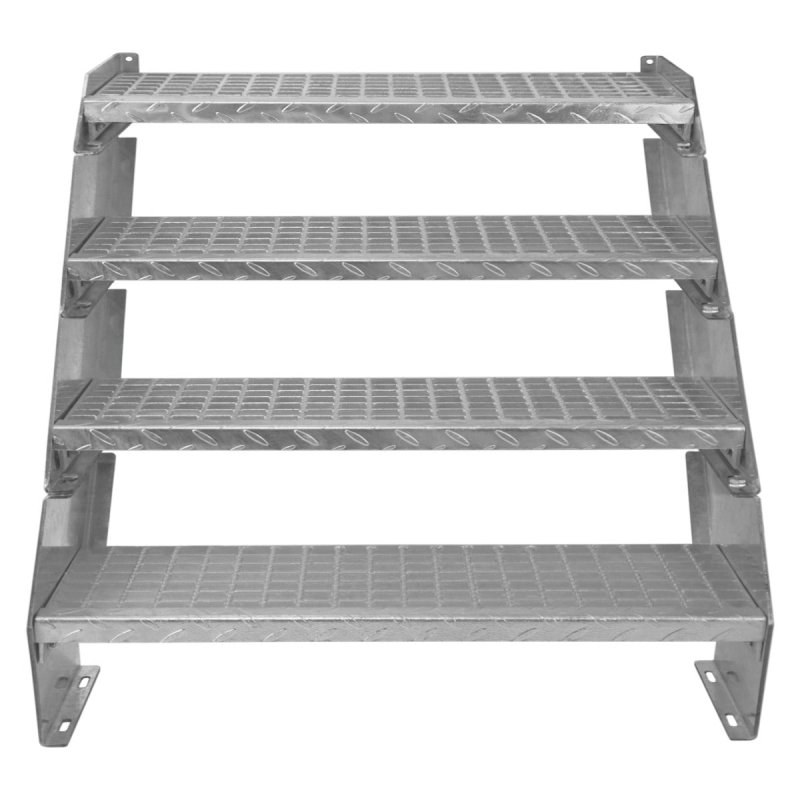 Metal Staircase 4 Section Adjustable Height 90cm / 900mm Wide Galvanised Steel Silver 4 Steps Weatherproof Grate Step Outdoor Garden Patio Modular Stairs 5mm Rod Thickness FREE Fixing Kit