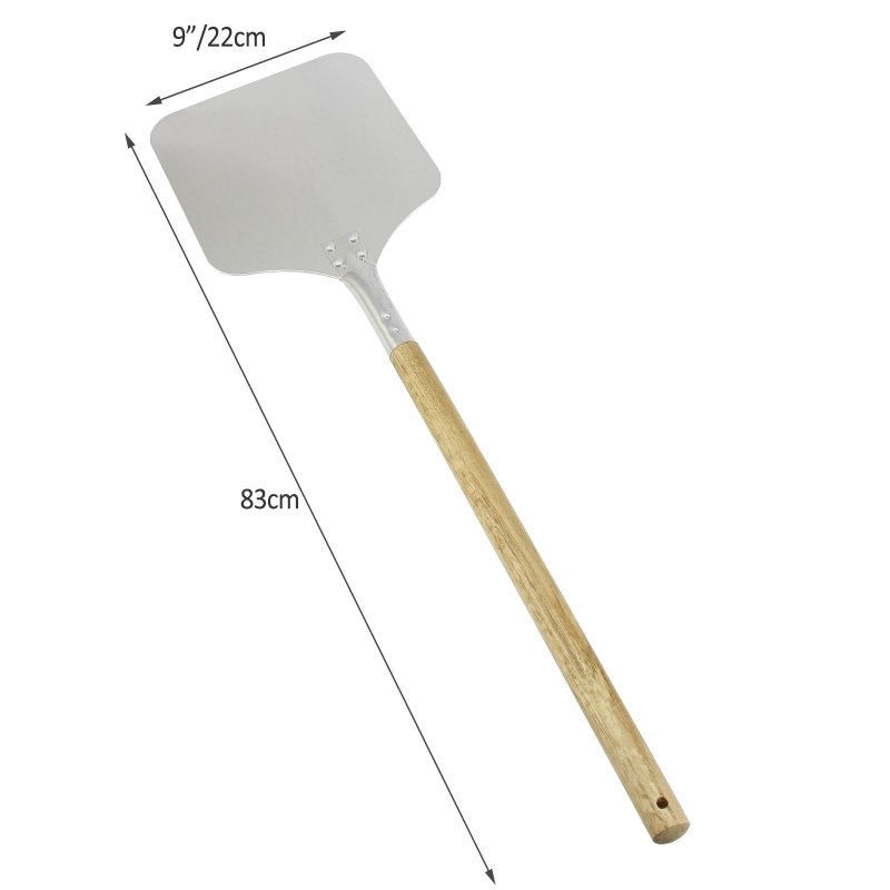 Pizza Peel Oven Shovel / 9" Bakers Paddle Metal Spade / 83cm L x 22cm W / Aluminium & Wooden Handle
