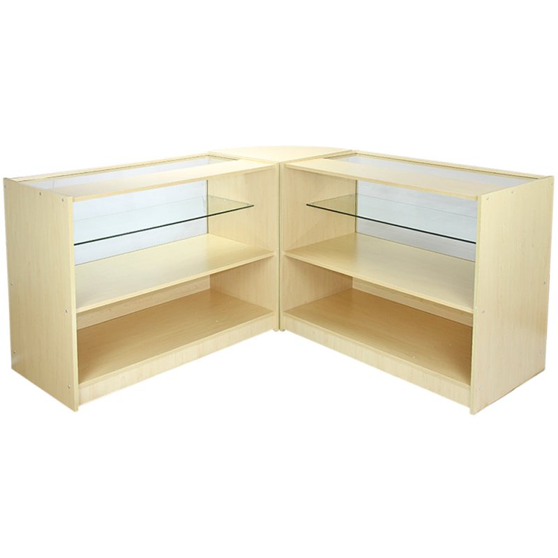 MonsterShop Gemini Retail Display Shop Counters Set & Glass Showcase Cabinet Units, Maple