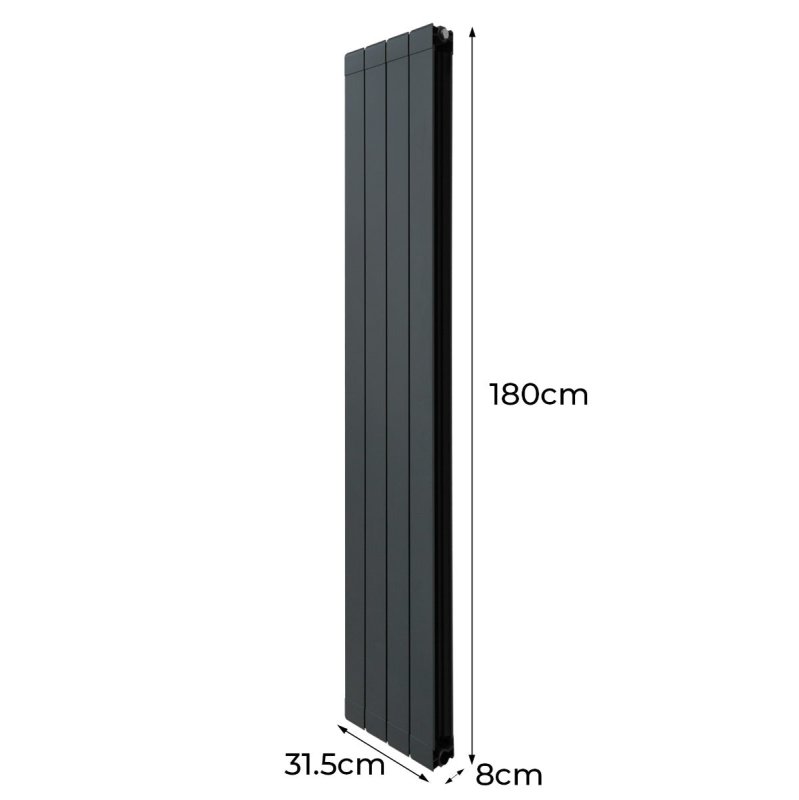 Aluminium Designer Radiator 1800mm x 315mm Vertical Double Flat Panel Column Lightweight Modern Central Heating Heater Matt Anthracite Grey Kitchen Living Room FREE Cleaning Brush Fixing Kit Brackets