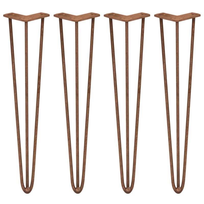 4Pcs Hairpin Table Legs DIY Furniture Upcycle Industrial Style Heavy-duty Sturdy Welded Metal Steel With FREE Screw Pack And Protector Feet Antique Copper 3 Prong Rods 28 Inch Height 12mm Thickness
