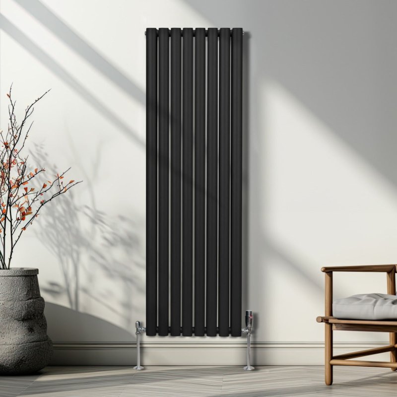 Oval Column Radiator & Valves - 1600mm x 480mm – Black