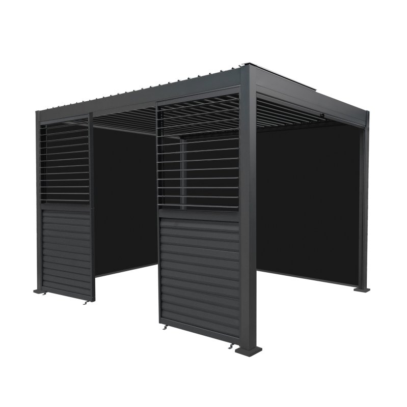 Aluminium Pergola With Anthracite Blinds & 2 Shutter Panels - 3m x 3m