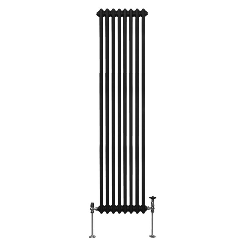 Traditional 2 Column Radiator 1800mm x 382mm Modern Central Heating Heater Matt Black Carbon Steel Vertical Wall Mounted Kitchen Living Room Bathroom Cleaning Brush Fixing Kit & Brackets