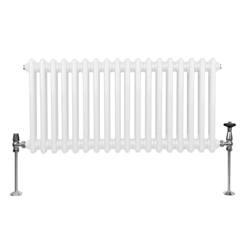 Traditional 2 Column Radiator 300mm x 832mm Modern Central Heating Heater Gloss White Carbon Steel Horizontal Wall Mounted Kitchen Living Room Bathroom FREE Cleaning Brush Fixing Kit & Brackets
