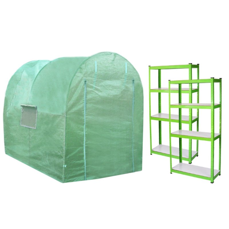 Polytunnel Greenhouse Walk In Galvanised Racking Windows Doors Growhouse PE Cover Gardening Metal Frame Outdoor Storage Garden Tent Vegetable Flower Plant 19mm Diameter | 2 x 2.5m
