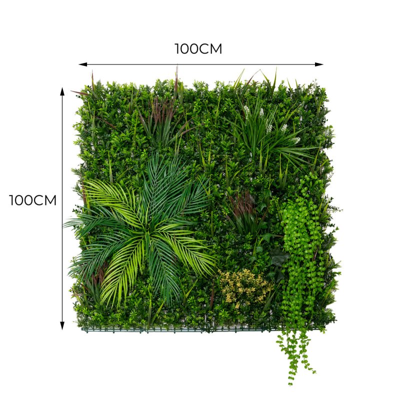 Artificial Plant Wall Panel 100 x 100cm Alina Living Foliage Greenery Tiles Indoor Outdoor Weather & UV Resistant Grass Fence Faux Hedge Privacy Backdrop Garden Home Decor Snap & Lock Fixings Included