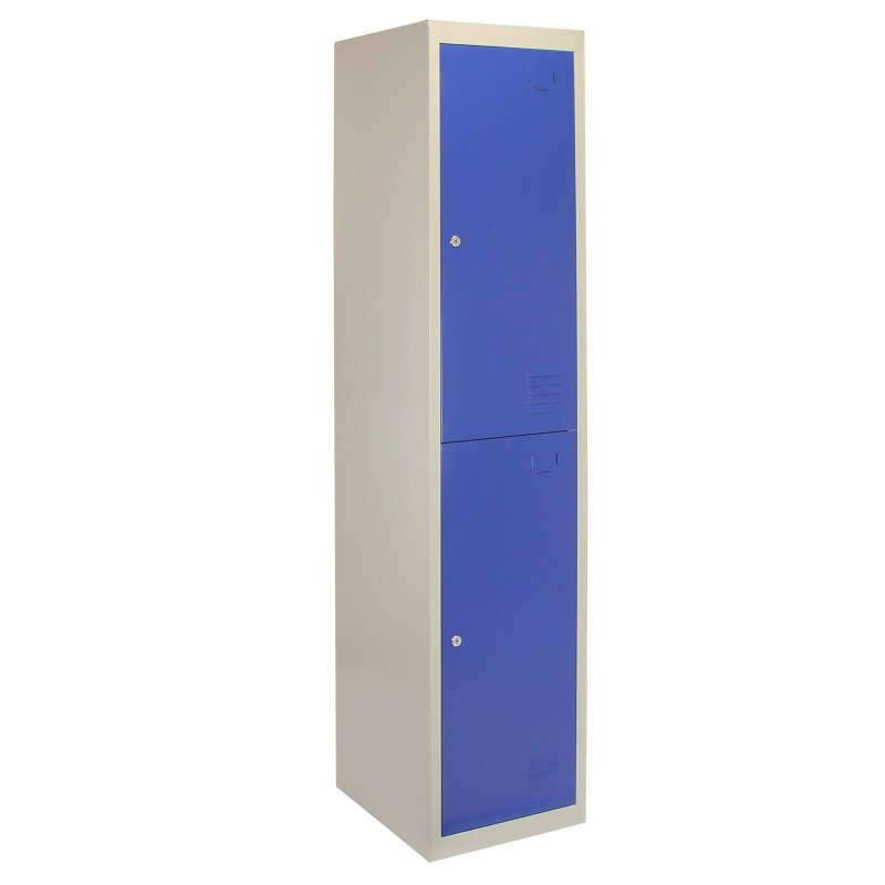 MonsterShop 2 Door Metal Storage Lockers, Flatpack Blue & Grey Steel Lockable Unit, Staff Gym School Changing