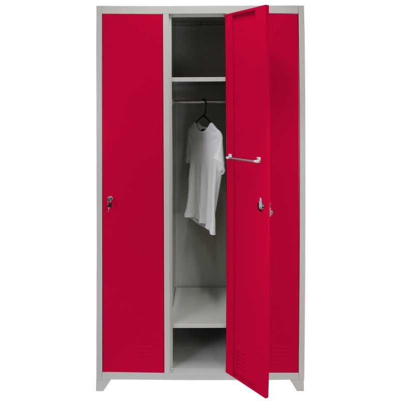 MonsterShop 3 Door Wide Steel Storage Lockers, Red & Grey Metal Lockable Unit, School Staff Gym Changing