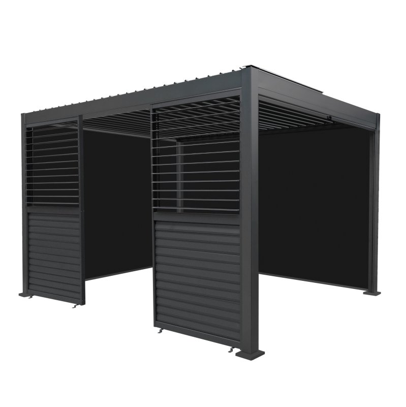 Aluminium Pergola With Anthracite Blinds & 2 Shutter Panels - 3m x 4m