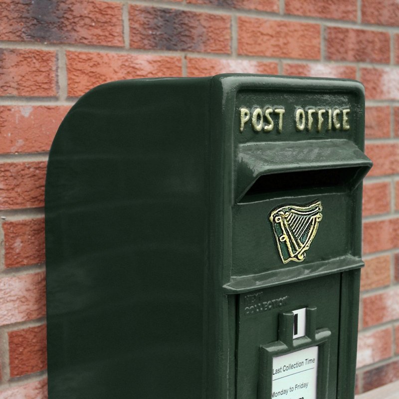 Royal Mail Post Box Irish with Floor Stand ER Cast Iron Wall Mounted Wedding Authentic Pillar Replica Lockable Post Office Letter Box Green