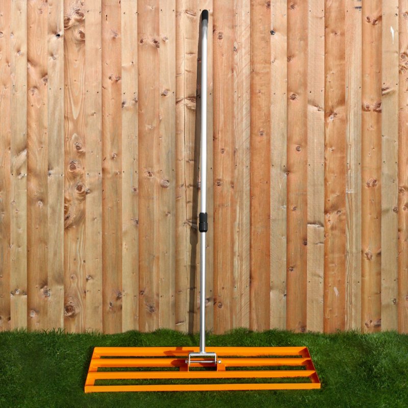 Lawn Leveller 100cm x 32cm Levelling Rake Lute Heavy Duty Lightweight Galvanised Steel Aluminium Orange 1.2 - 1.9m Extendable Handle Easy Grip Landscaping Garden Tool Grass Soil Artificial Turf Gravel