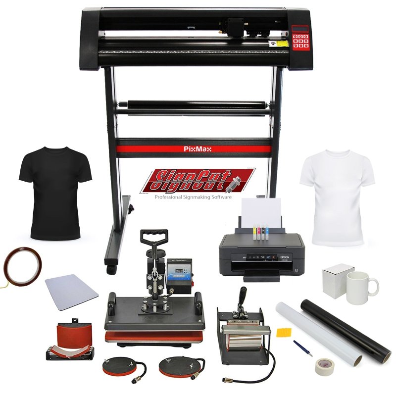 PixMax Graphics Bundle: 5 in 1 Heat Press Vinyl Cutter with Printer & Sublimation Cartridges