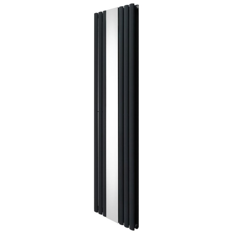 Oval Panel Radiator With Mirror 1800mm x 500mm Modern Designer Double Column Vertical Heater Matt Anthracite Grey Carbon Steel Wall Mounted Kitchen Living Room Cleaning Brush Fixing Kit & Brackets