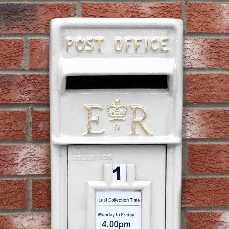 Royal Mail Post Box with Floor Stand ER Cast Iron Wall Mounted Wedding Authentic Pillar Replica Lockable Post Office Letter Box White