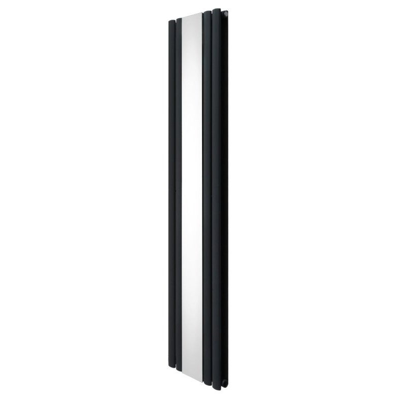 Oval Panel Radiator With Mirror 1800mm x 380mm Modern Designer Double Column Vertical Heater Matt Anthracite Grey Carbon Steel Wall Mounted Kitchen Living Room Cleaning Brush Fixing Kit & Brackets