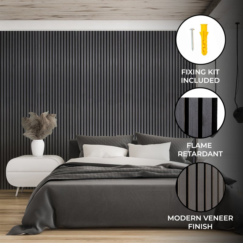 Acoustic Slat Wall Panels x 3" Anthracite Grey
