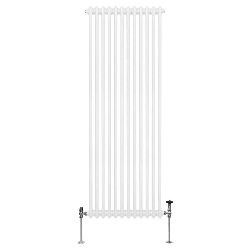 Traditional 2 Column Radiator 1800mm x 562mm Modern Central Heating Heater Gloss White Carbon Steel Vertical Wall Mounted Kitchen Living Room Bathroom Cleaning Brush Fixing Kit & Brackets